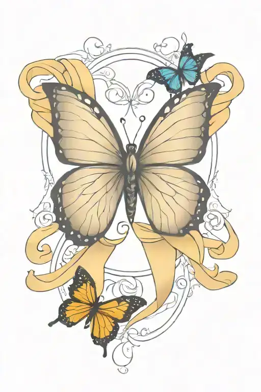 Down Syndrome Ribbon And Butterfly Wings Spread