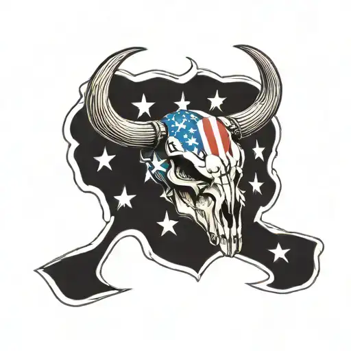 Longhorn Skull With American Flag On Horns