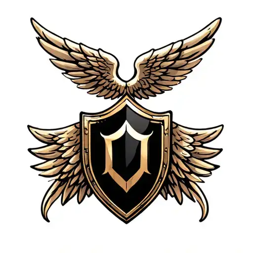 Black And Gold Shield With Angel Wings On The Side