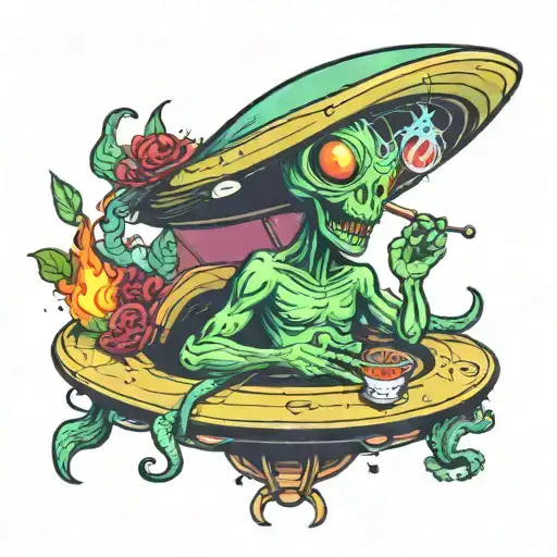 The Alien Sits In A Ufo And Smokes A Bong