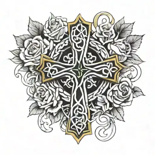 Celtic Cross And Roses Wrapped