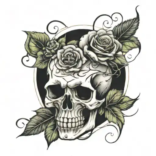 Skull And Roses Wrapped Together
