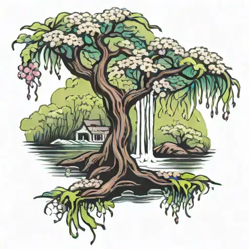 Weeping Cherry Tree Life And Death River Flowing