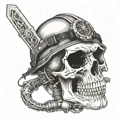 Skull Biting A Knife Wearing A Modern High Cut Helmet With Quad Tube Nvgs