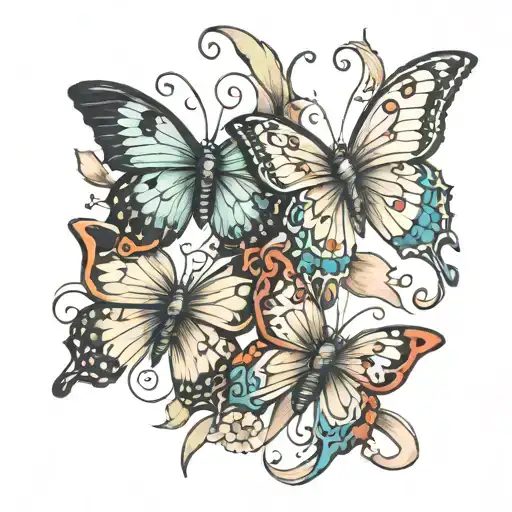 Three Butterflies With A Ribbon For Birth And Death Date