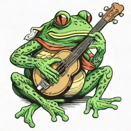 Frog Smoking Cigarette Playing Banjo