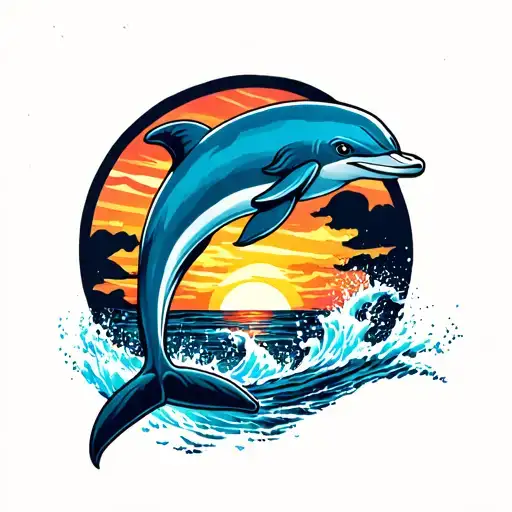 Dolphins Jumping With Sunset