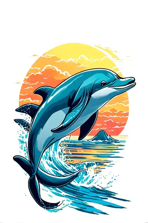 Dolphins Jumping With Sunset Background