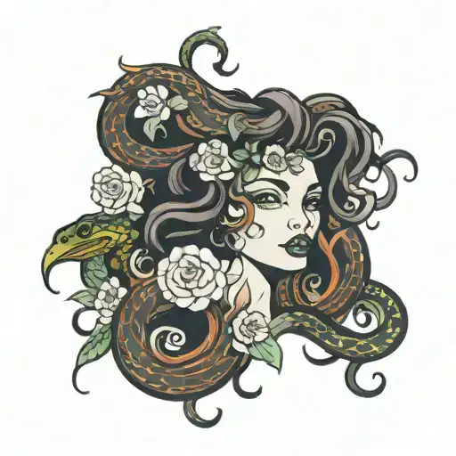 Medusa But Snakes Are Made Of Flowers
