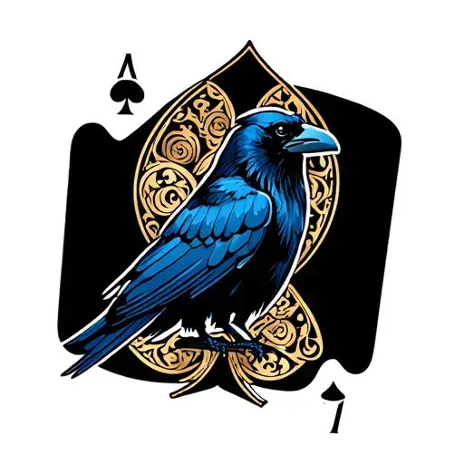 A Ace Of Spades Card With A Raven Sitting