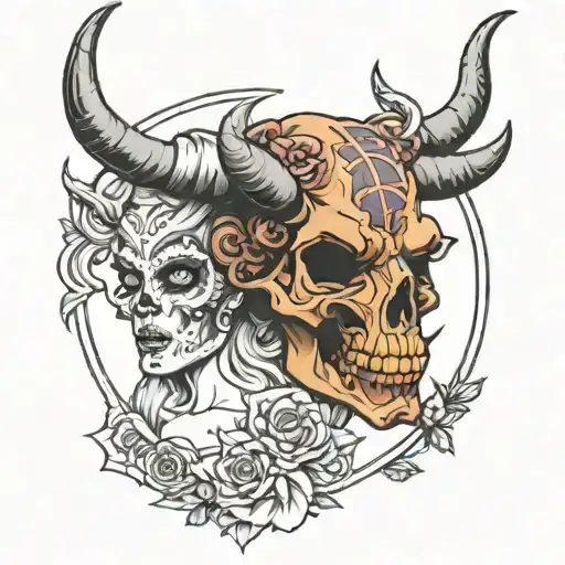 Woman Taurus With Skull Realistic