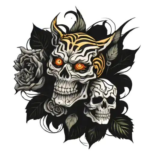 Skull And Tiger Surrounded