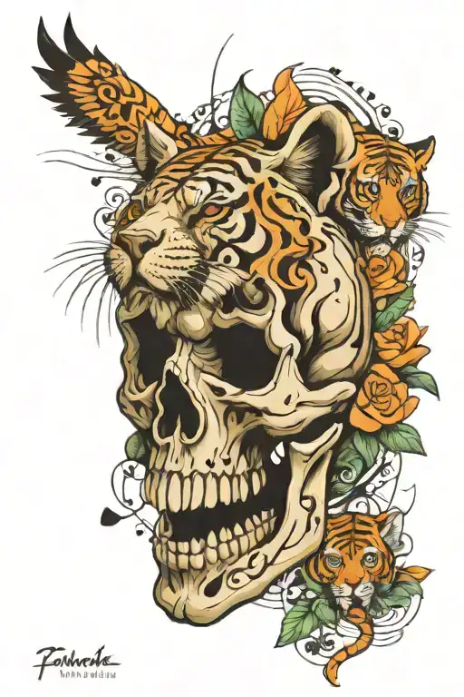 Skull And Tiger Surrounded My Music Notes