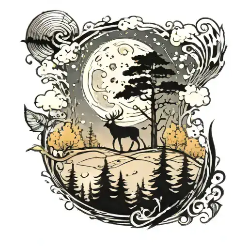 Moon And Forest Scene