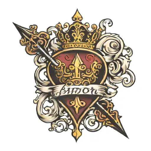 Black Spade With Queen Fleur De Lys Crown And Amour In Cursive