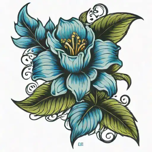 Blue Ink Rib Tattoo Flowers