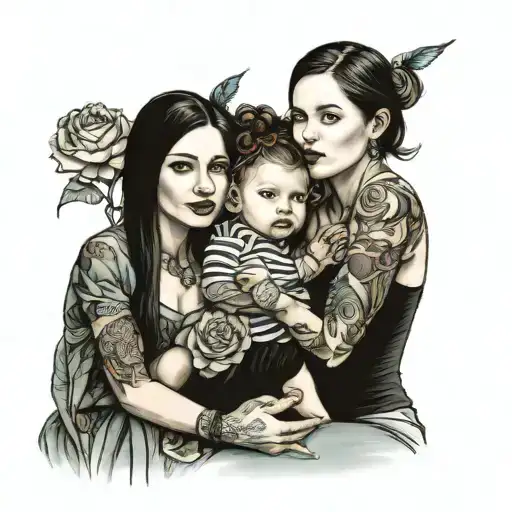 A Mother Holding 1 Year Old Twin Girls And A 6 Year Old Girl