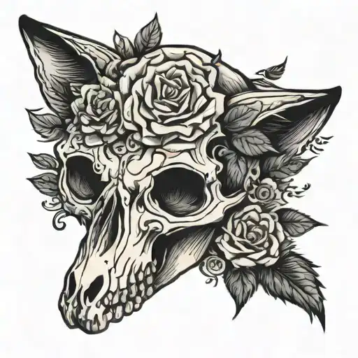Fox Skull With Rose