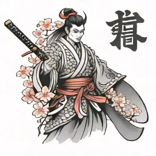 Samurai With A Sword And Sakura