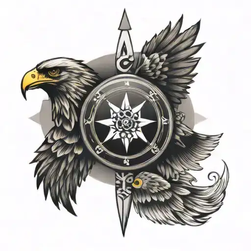 Nordic Compass With Eagle Perched