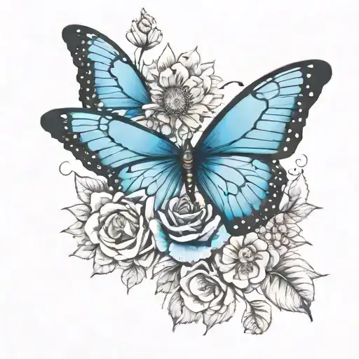 Blue Butterfly Sunflower Rose Daisy Flowers