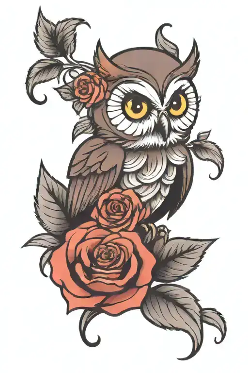 Cute Owl And Rose