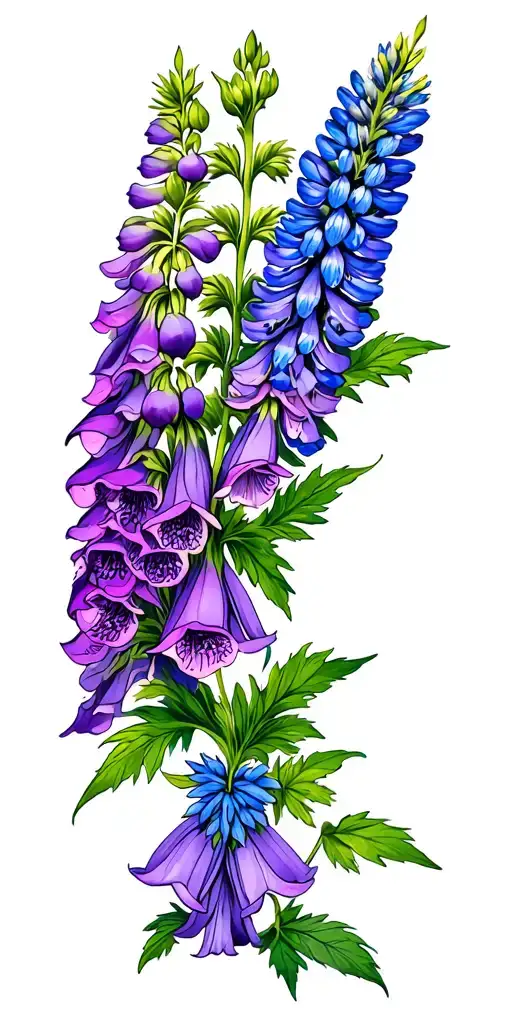 Purple Foxglove Flowers And Blue Lupine Flowers