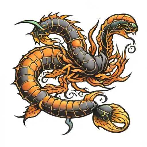 Scorpion Riding The Back Of A Fish Tatoo Design