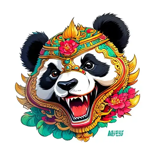 Scary Panda With A Evil Thai Khon Mask
