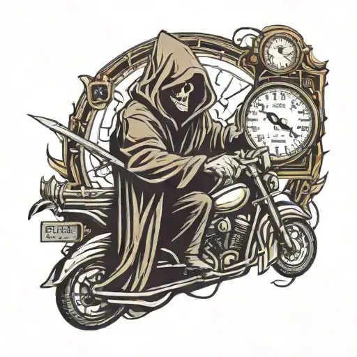 Grim Reaper Holding A Schythe That Is Pulling The Needle To A Car Speedometer