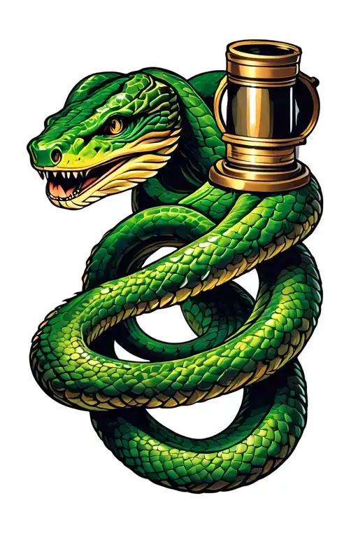 Green Snake Wrapped Around A Spyglass