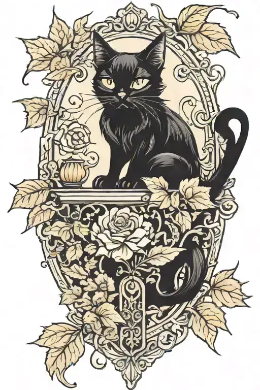 Gothic Style Black Cat Sitting During Autumn