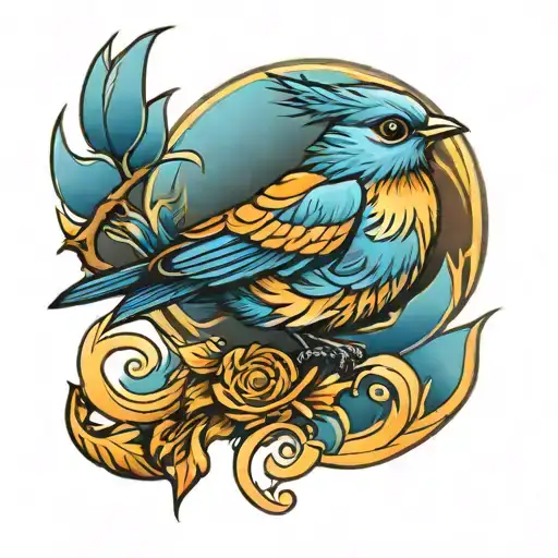 Sky With Sun Shining Down On Blue Bird Sitting