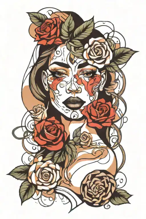 Abstract Faces And Roses Surrounding