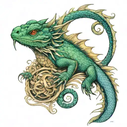 Right Thigh Water Dragon Tattoo Emphasizes Love For The Ocean For Female