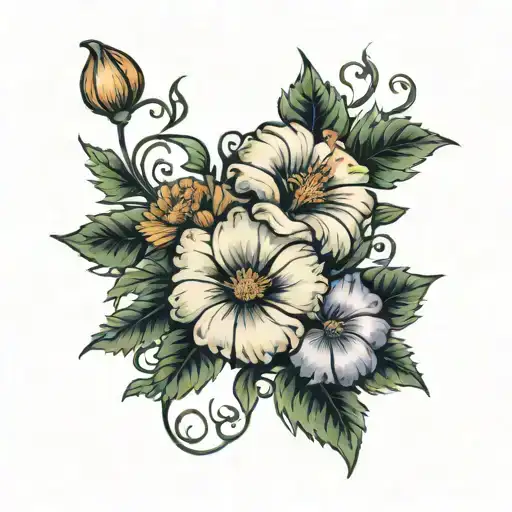 Marigold Wrapped In Morning Glory Vine