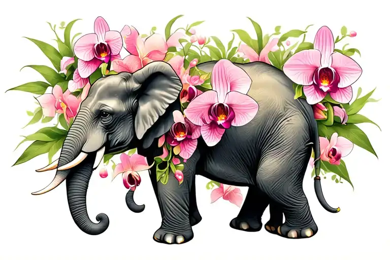 Elephant And Orchids