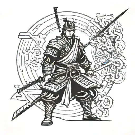 Minimalist Samurai Warrior Architect Standing Confidently