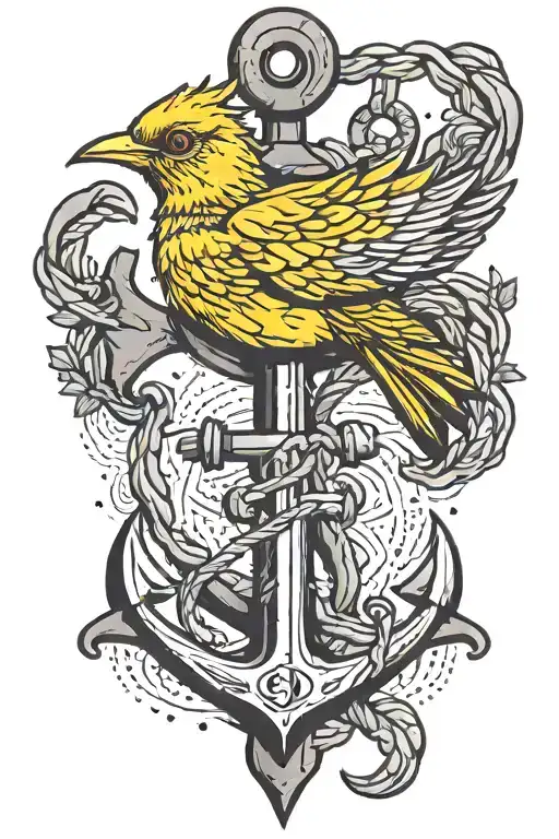 Yellow Bird Perched On An Anchor