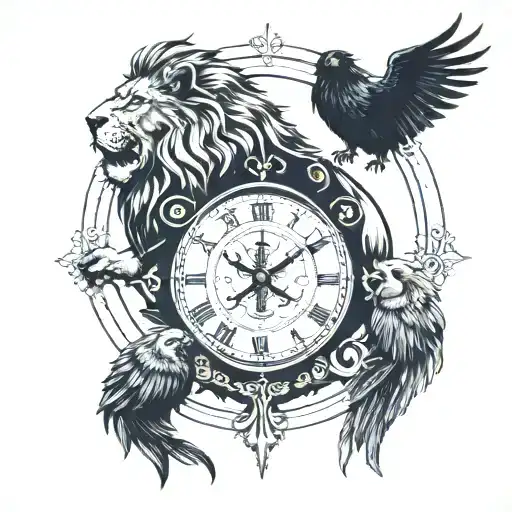 Lion And Clock And Crow
