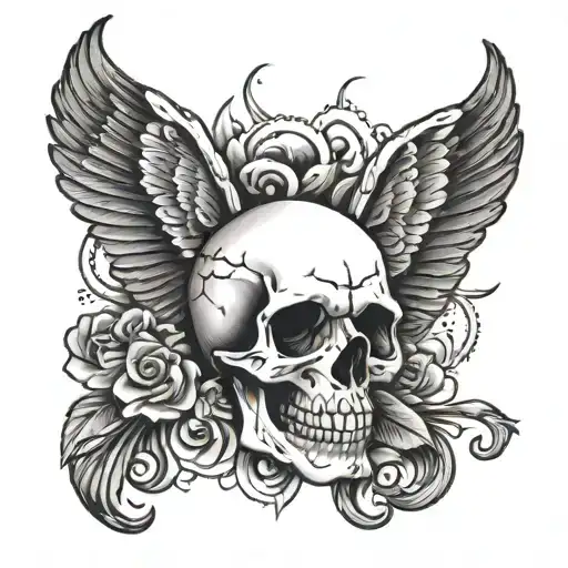 Skull With Small Black Wings