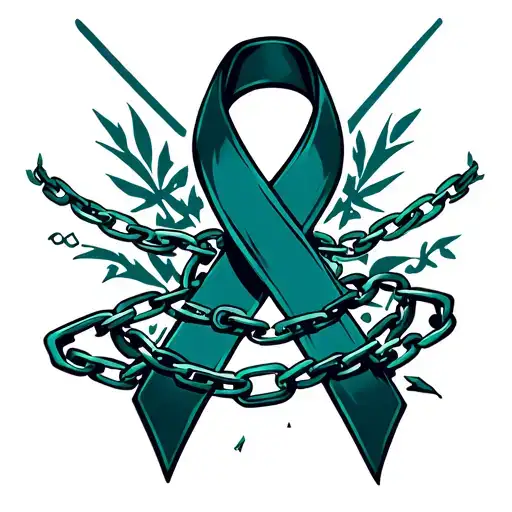 Dark Teal Awareness Ribbon With Broken Chains Wrapped