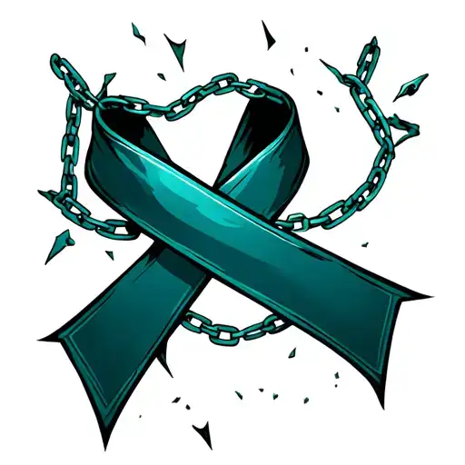 Dark Teal Awareness Ribbon With Broken Chains