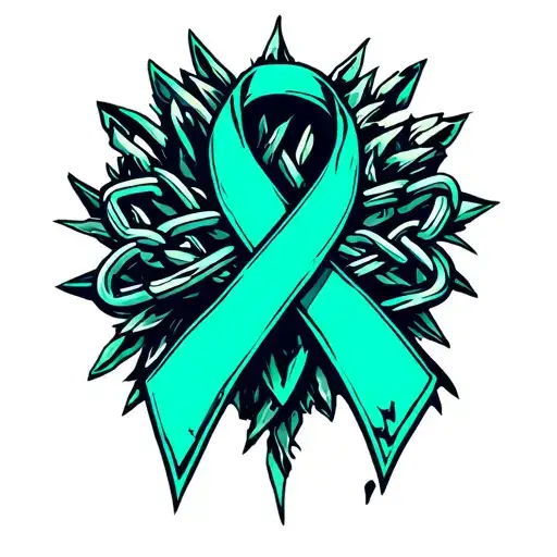 Dark Teal Awareness Ribbon With Broken Chain