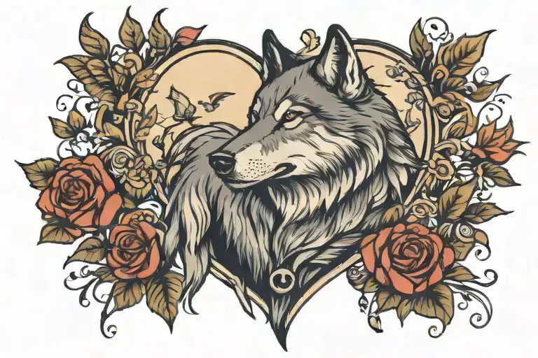 Wolf Howling At Bad Moon Flowers Hearts Butterflies Music