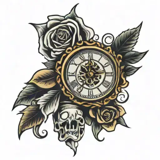 Hand Tat With A Clock And Money Inside Of It