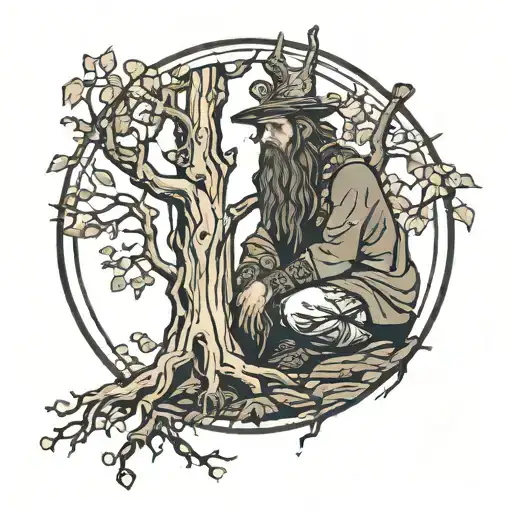 Druid Under Birch Tree