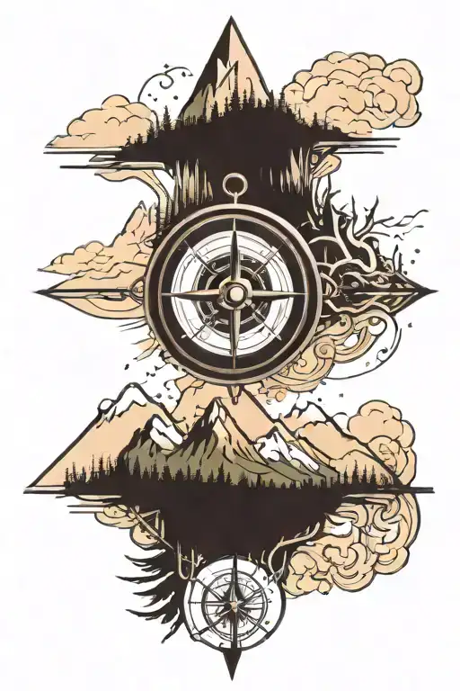 Compass Design Mountain Landscape