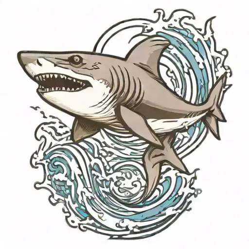 Matching Shark Breaching Water