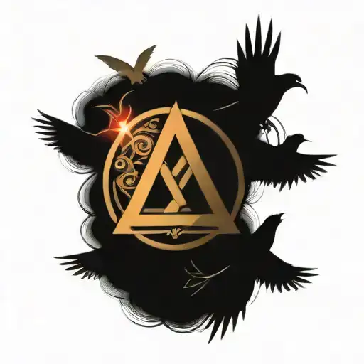Valknut Symbol With Birds Flying Away